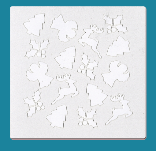 Assorted Christmas- Bakery decorating stencil - square 5.5" x5.5"